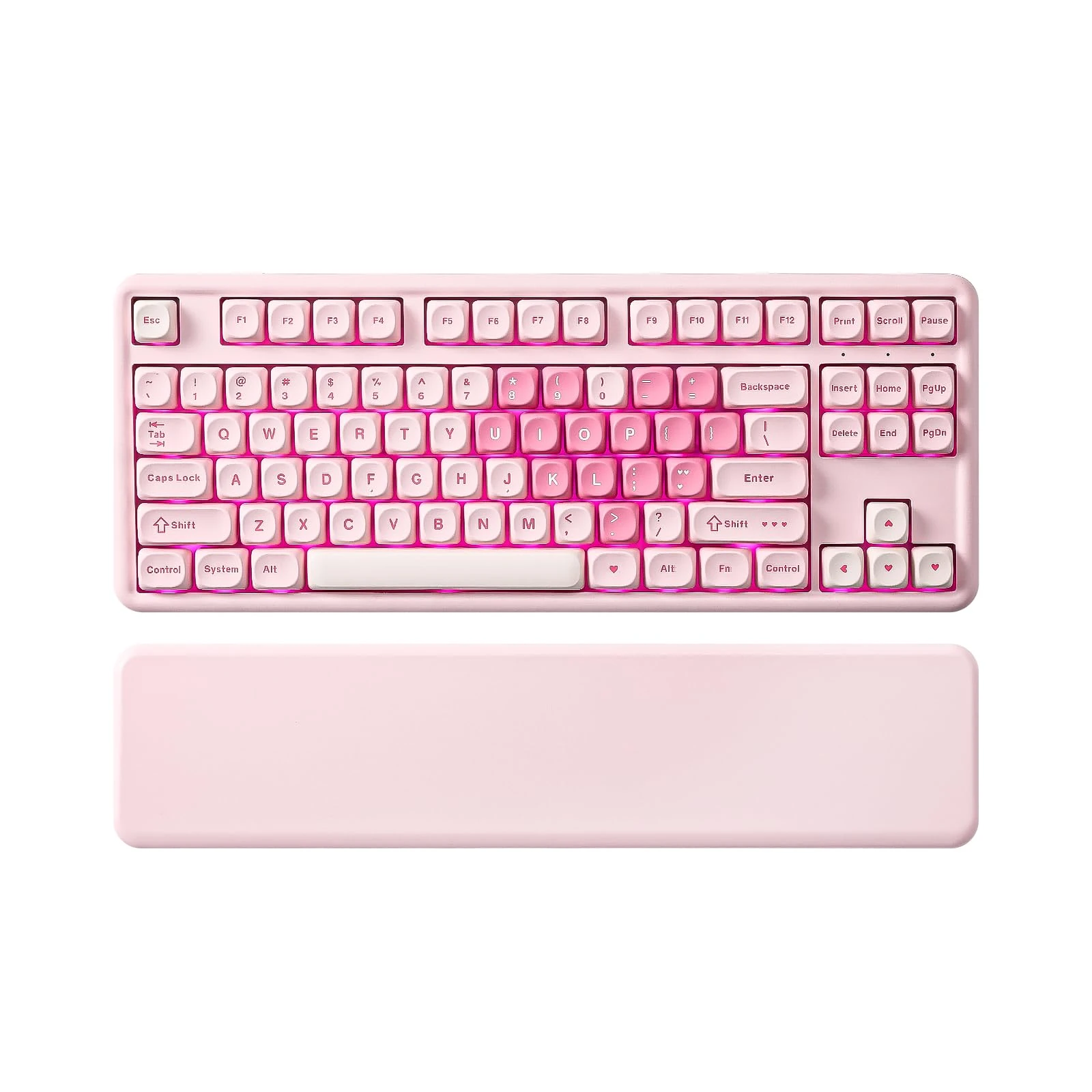 YUNZII B87 Wireless Mechanical Keyboard,QMK/VIA Software Custom Gaming,Gasket RGB Keyboard with Cute MOA Keycaps, Wrist Rest,BT5.0/2.4G/USB-C NKRO for Win/Mac (pink, cocoa cream v2)