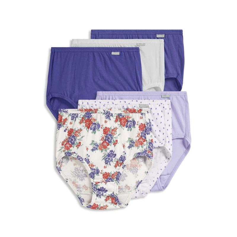 Jockey Women's Underwear Plus Size Elance Brief - 6 Pack, Floral Wallpaper/Future Dusk/Grape Brush Dot/White/Violet Veil/Future Dusk, 11 Plus