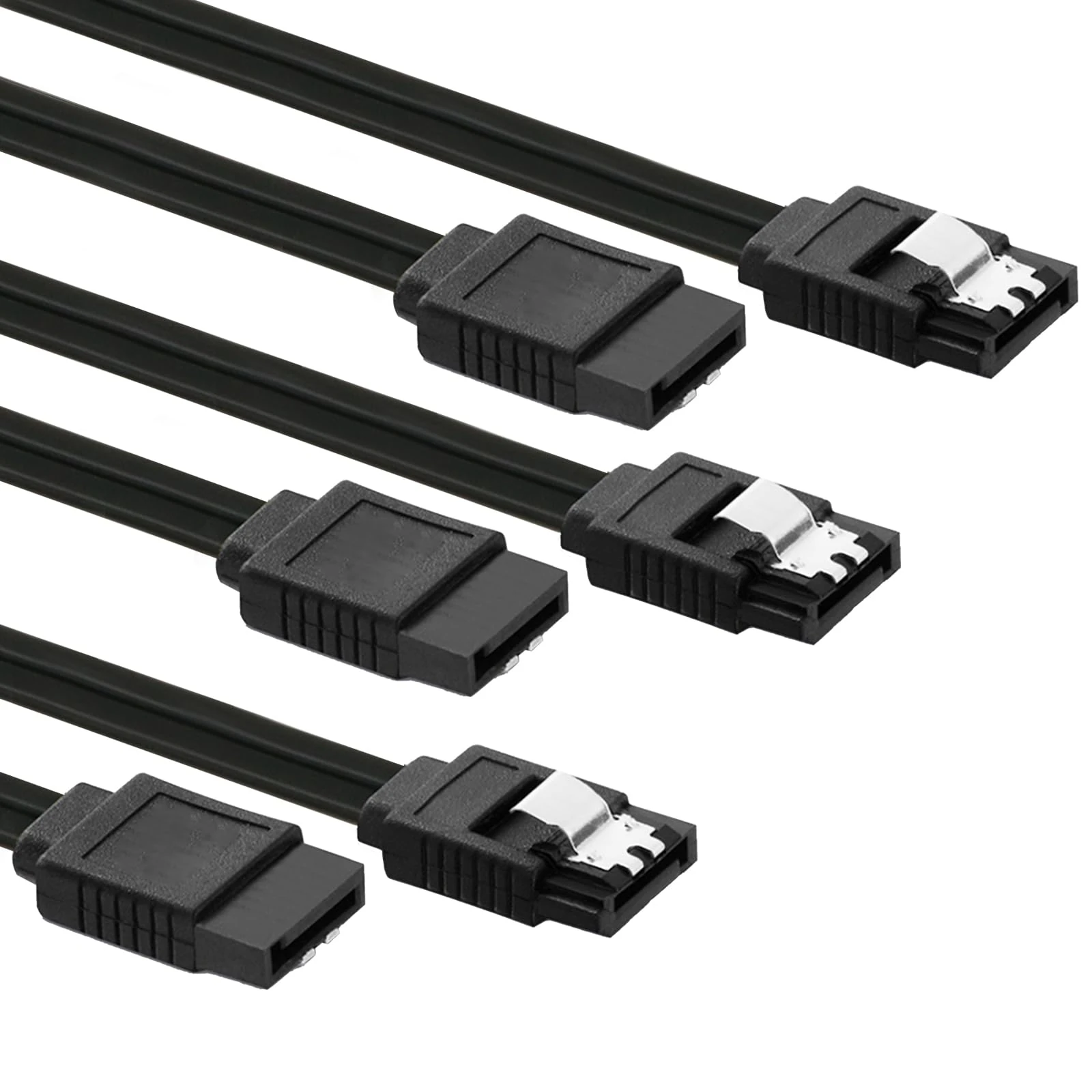3-Pack SATA Cable III 6Gbps - High-Speed Data Transfer for HDD, SSD, CD Drives - Secure Latch, Backwards Compatible, 18 Inch, Black