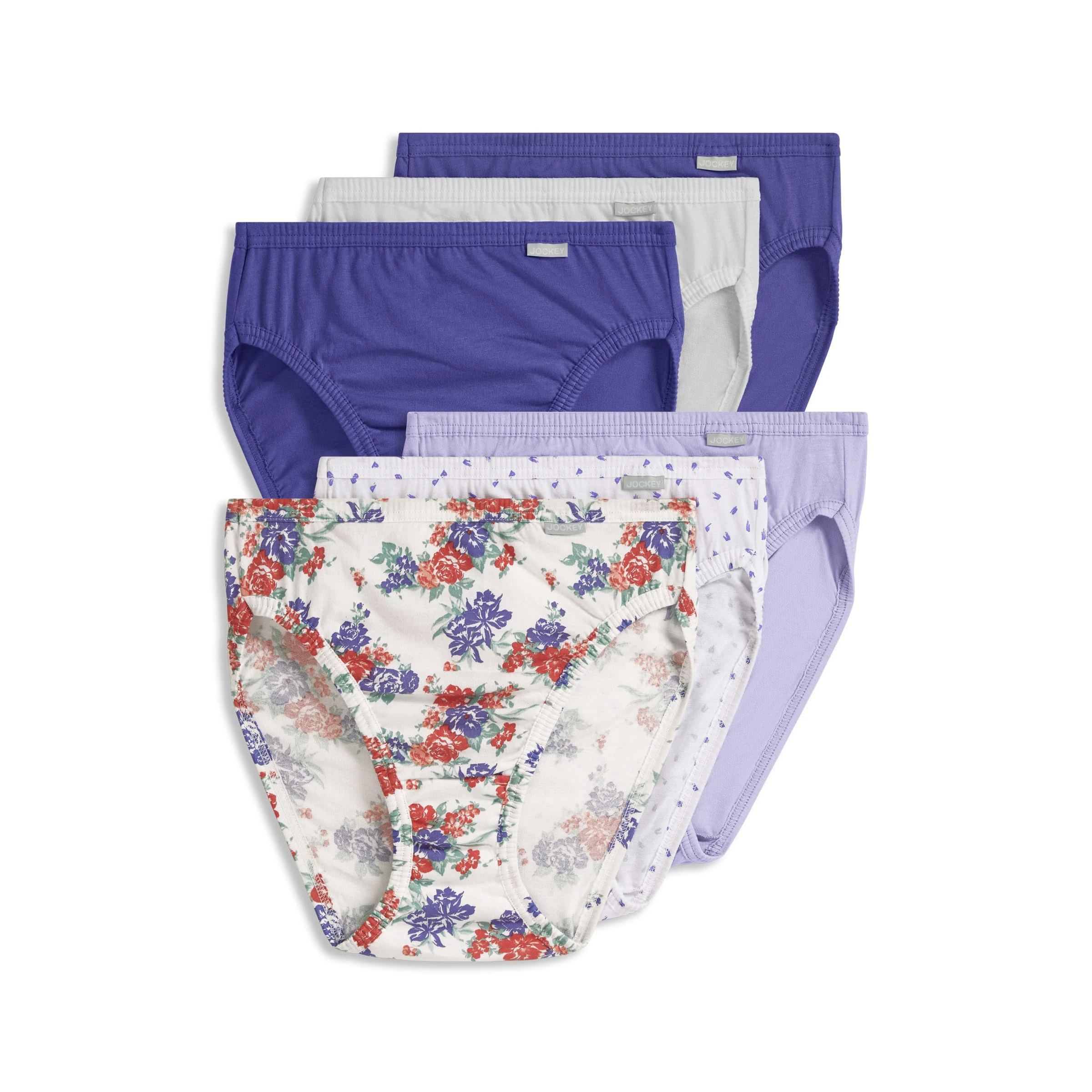 Jockey Women's Underwear Elance French Cut - 6 Pack, Floral Wallpaper/Future Dusk/Grape Brush Dot/White/Violet Veil/Future Dusk, 5