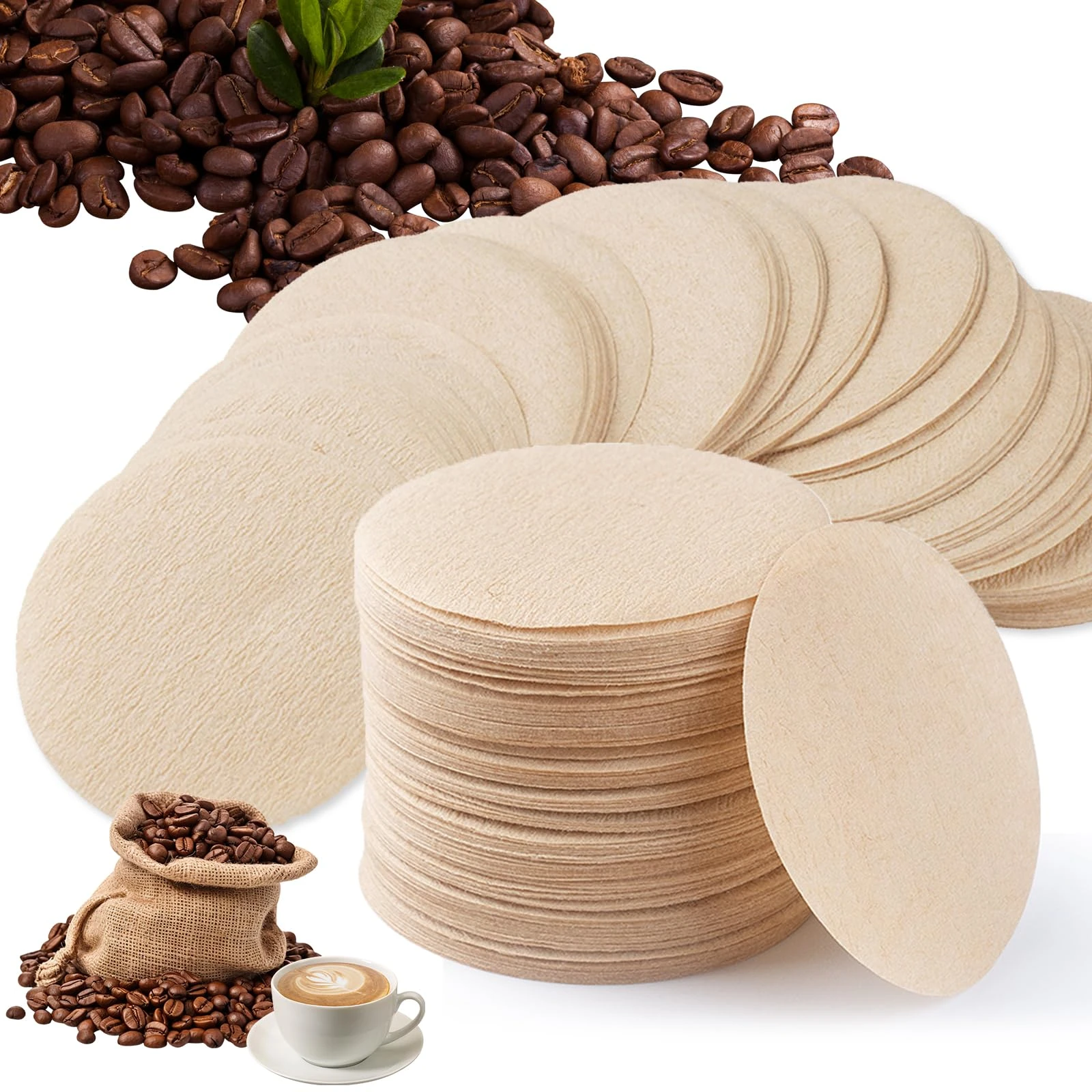 600 PCS Unbleached Coffee Filter Papers Compatible with Aerobie Aeropress Coffee, 64mm Coffee Filters Round Replacement,Unbleached Natural Paper for Espresso Makers