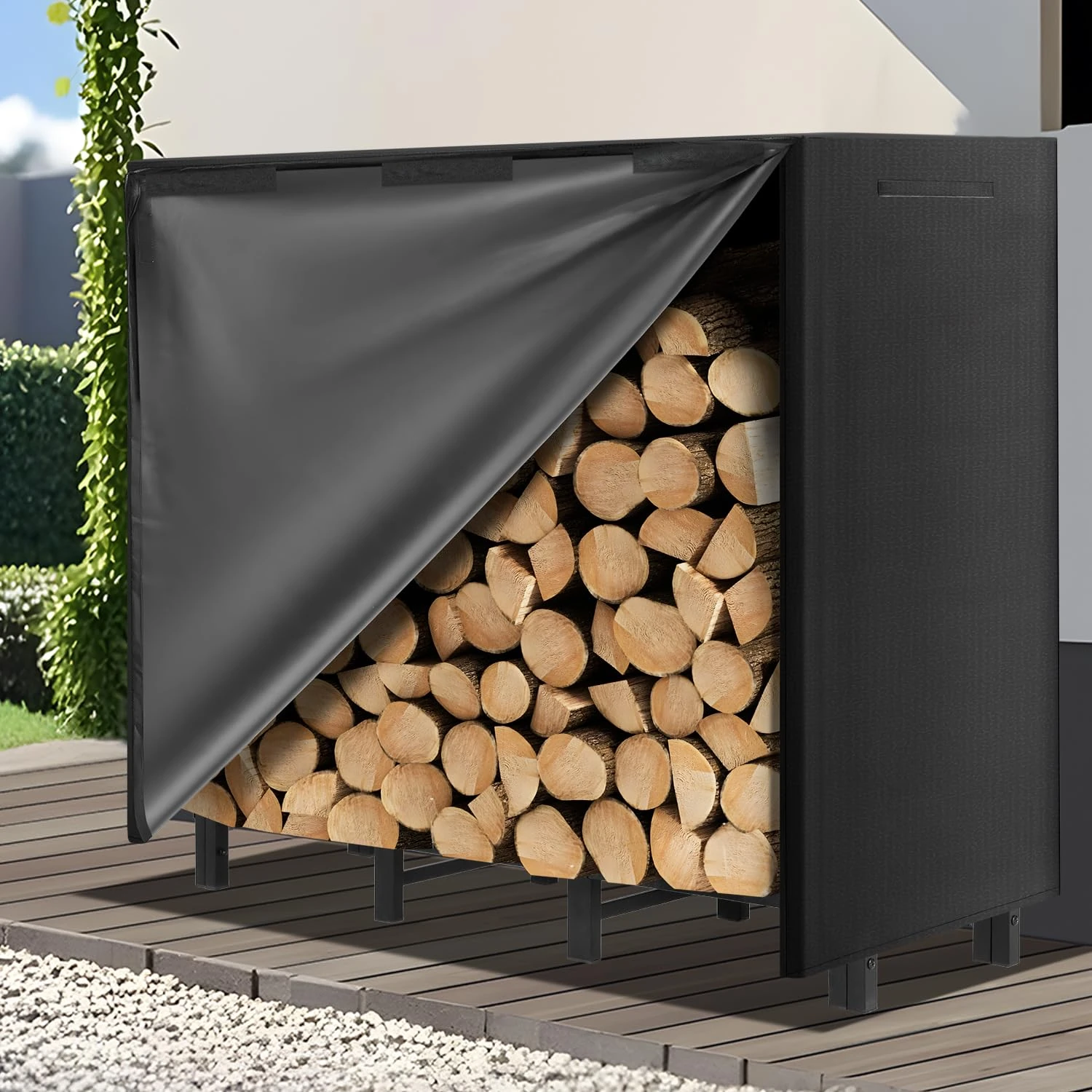 Kendane 4FT Firewood Log Rack with Waterproof Cover – Heavy Duty Log Stores Outdoor and Indoor Metal Storage, Large Capacity (122 x 30.5 x 100CM), 600D Oxford Cover for Garden, Patio