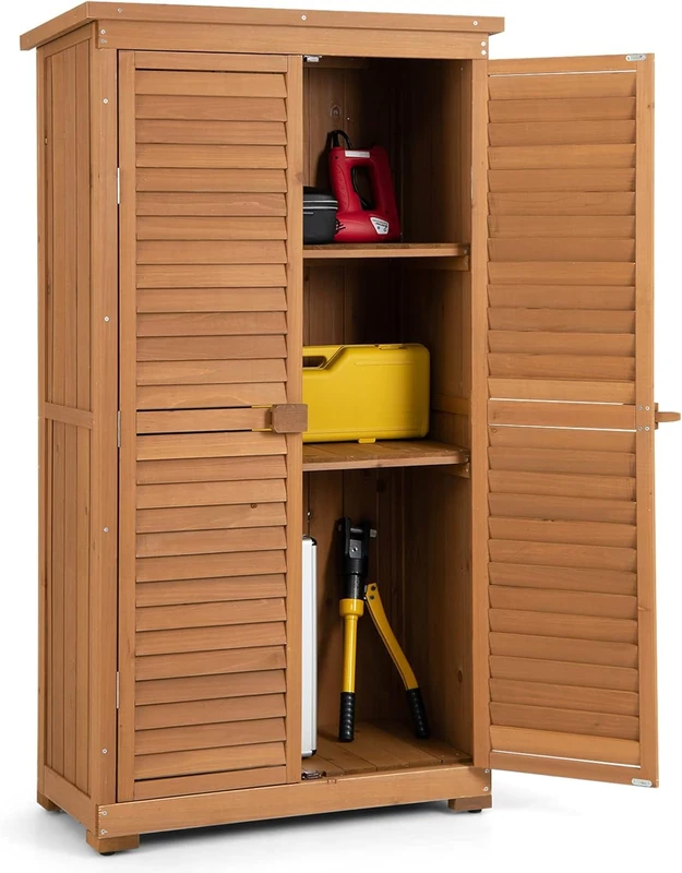 FANTASK Wooden Garden Shed Weatherproof Tool Shed with 3 Removable Shelves