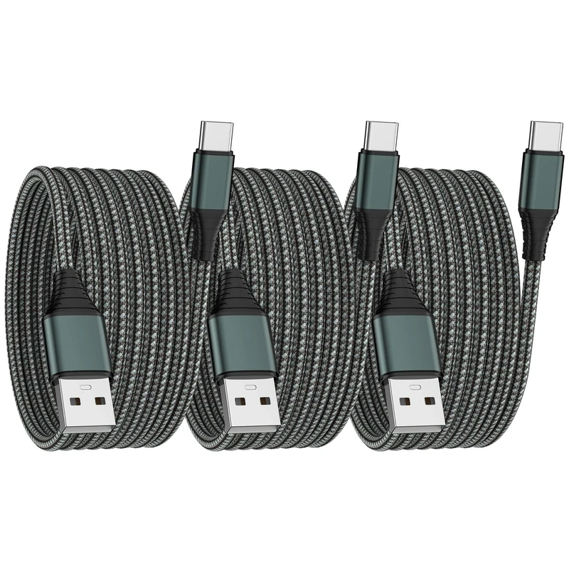TIGOJH USB C Cable 3-Pack(2M/2M/2M), USB A to USBC Fast Charger Cord Nylon Braided Compatible with 16/15/Plus/Pro/Pro Max，Galaxy S22 S21 A51 S10 S9, and Other USB C Devices