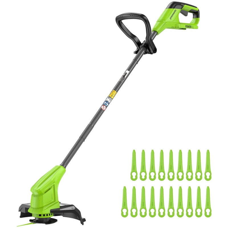 Greenworks 24V Cordless Strimmer Blade Grass Trimmer Battery Powered String Trimmer, 25cm Cutting Width, Includes 20 Blades, No Battery and Charger, Green