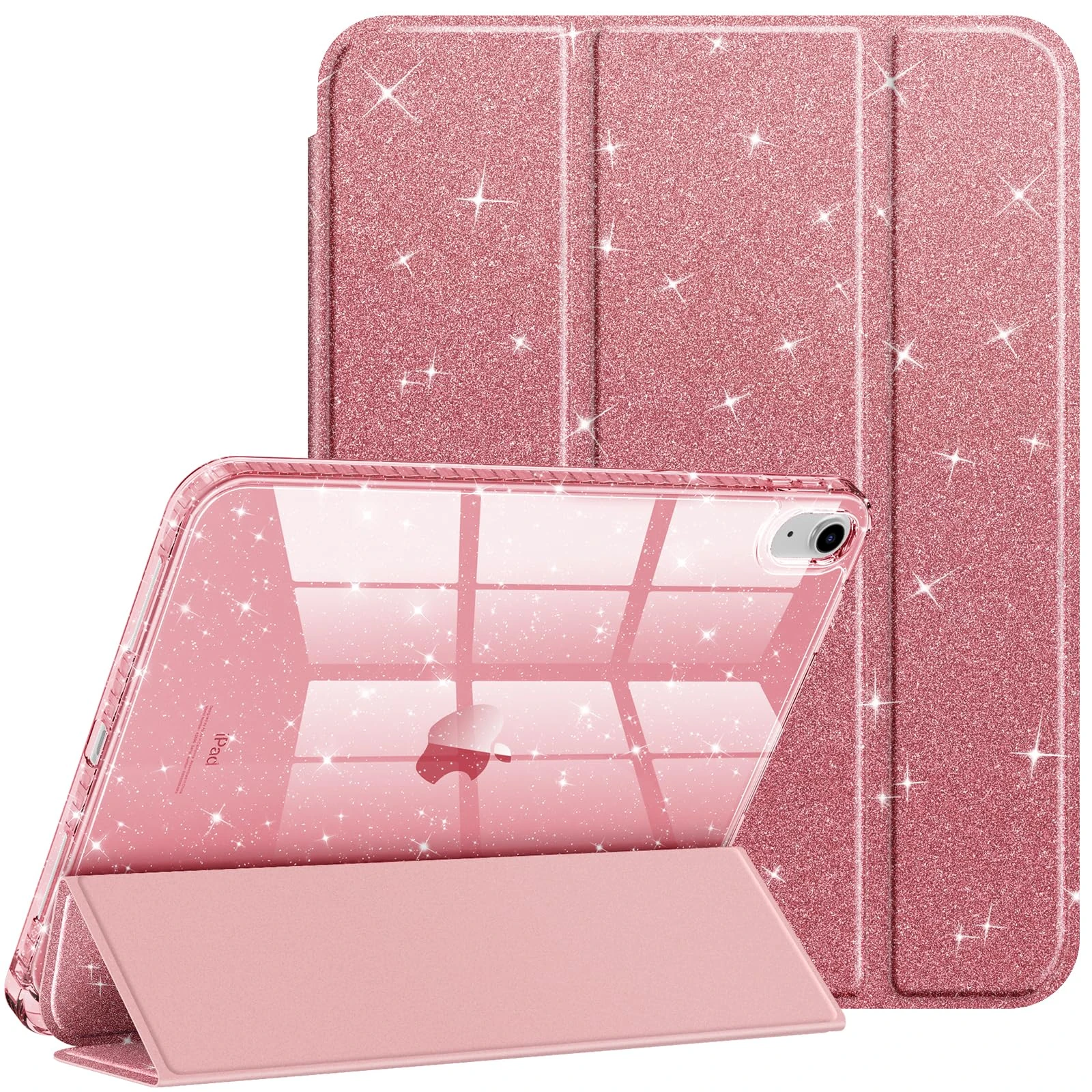 FINTIE Glitter Case for iPad (A16) 11th Generation 11 Inch (2025), iPad 10th Generation 10.9 Inch (2022) - [Built-in Pencil Holder] Sparkly Cover with Shiny Back Shell, Auto Wake/Sleep, Rose Gold