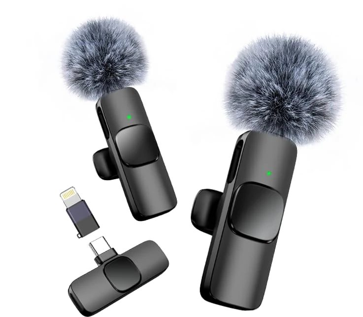Wireless Lavalier Microphone for iPhone Android，2 Mini Lapel Microphones for Video Recording/LiveStream/YouTube/Online Meeting/TikTok (Grey)