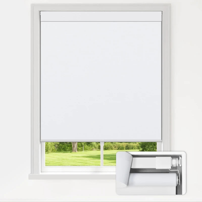 LazBlinds No Drill Blackout Roller Shades for Indoor Windows, Cordless Window Blinds, Thermal Insulated Fabric UV Protection for Home and Office, 38" W x 72" H, White