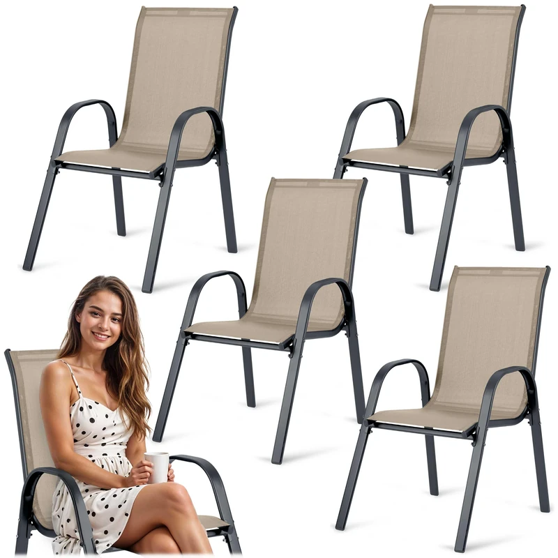 Sofotel Garden Chairs Set of 4 Textile Metal Stable Comfortable Garden Balcony Maximum Load 120 kg Beige