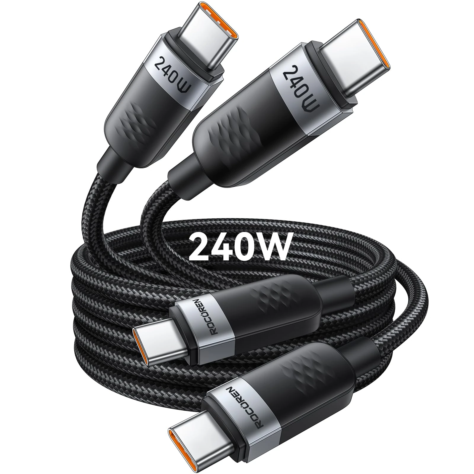 Rocoren 240W USB C to USB C Charger Cable Fast Charge, [2-Pack 2m] PD Type C to Type C Nylon Braided Fast Charging Cable for iPhone, Galaxy, Google Pixel, MacBook iPad Pro, Steam Deck, HP, Surface etc