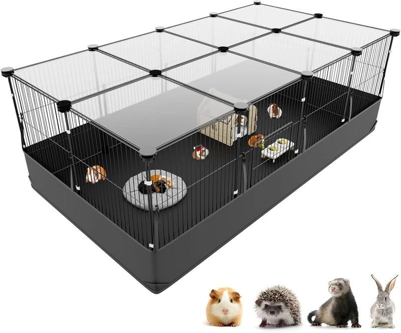 Aystkniet Guinea Pig Cage, Rabbit Run with Top Cover & Waterpfoof Bottom Liner, Small Animal Playpen for Hemster, Turtle, Hedgehog, Kitten Gerbil, Pet Fence for Indoor and Outdoor 122CMx60CMx40CM