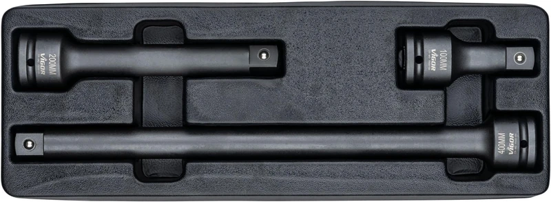 VIGOR Impact Wrench Extension Set V5034/3, 3 Pieces, 3/4 Inch Square, Length 100 mm, 200 mm, 400 mm, Cr-Mo Steel