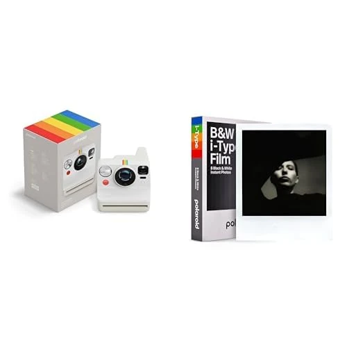 Polaroid - Now Gen3 - Instant Camera + Black and White Film Bundle (8 photos) - White