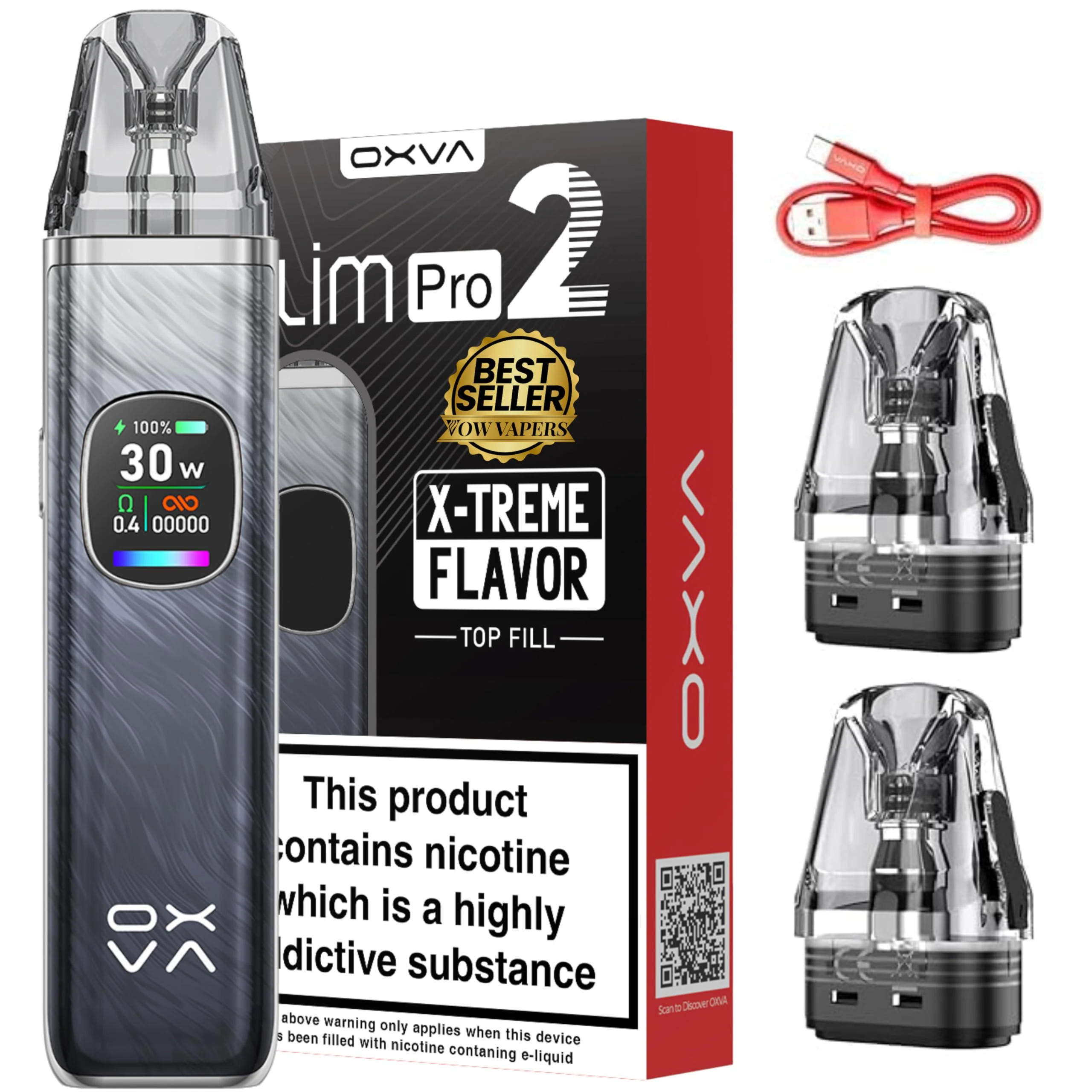 Oxva Xlim Pro 2 Pod Kit - 8 Colours To Choose From ! Vape Kit, E-cigarette Upgraded Display 0.56-inch Ultra Hd, 1300mah Battery, 2ml Cartridge (Dark Shadow)