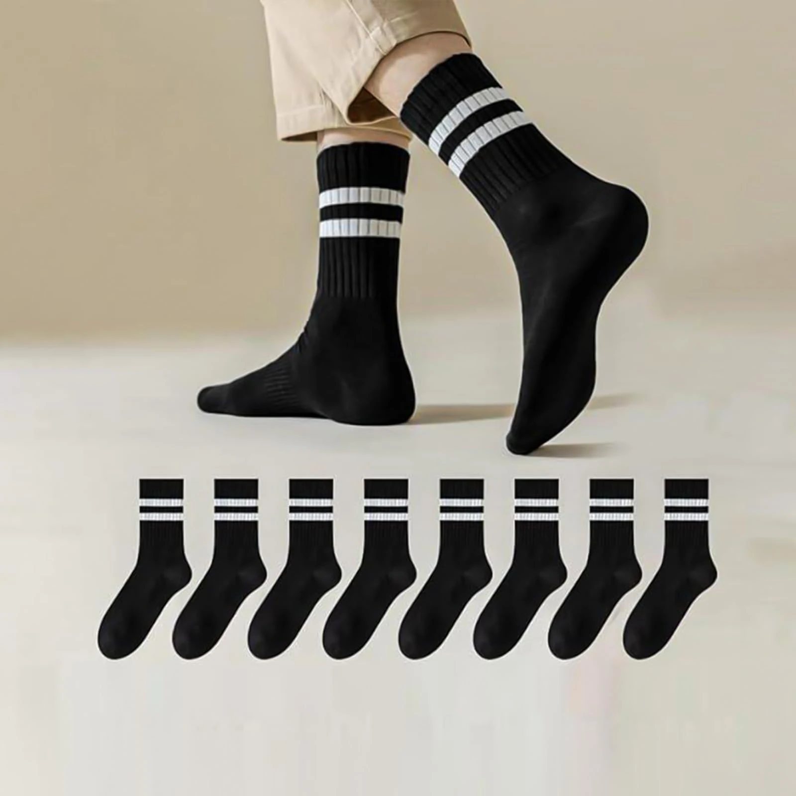 5/10 Pairs Classic Striped Running Socks Lightweight Breathable Athletic Crew Socks for Women and Men, 10 Pairs-multicolored, One size