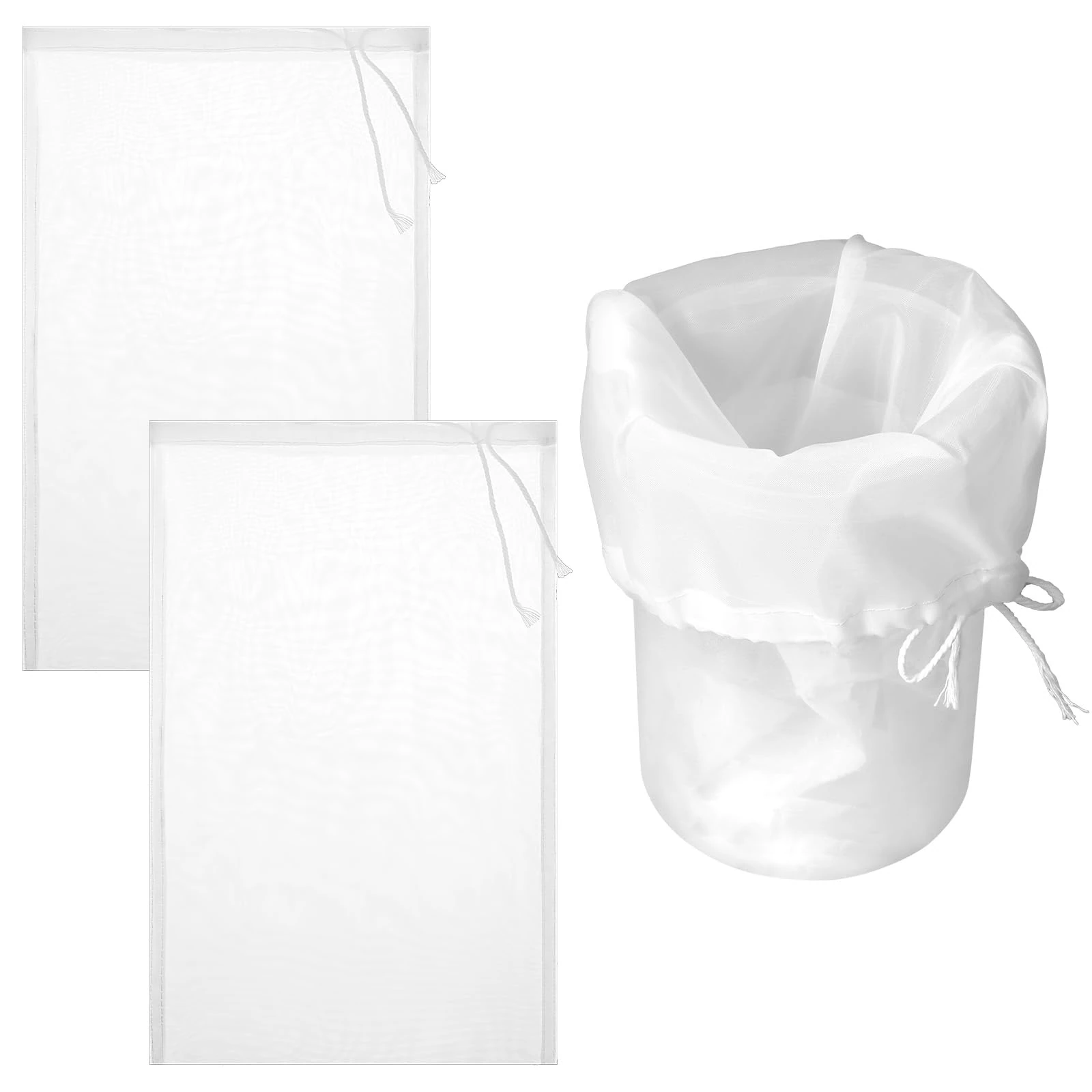 Bewudy 3 Pack Brew Bags, 12.2" x 7.87" Extra Large Reusable Fine Mesh Bag with Adjustable Drawstring, for Home Brewing Hops Grains Fruit Wine Beer Making Brew in a Bag Supplies(12.2" x 7.87")