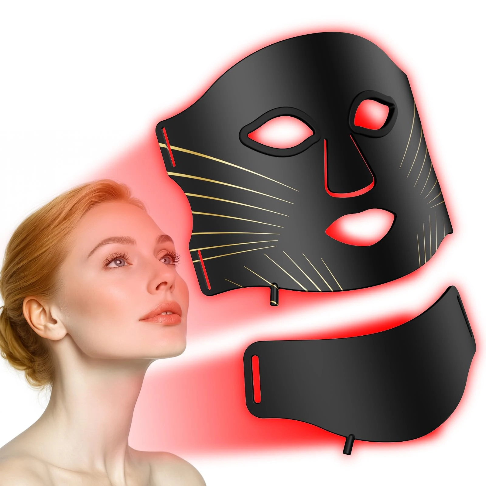 LED Face Mask and Neck, Ntyikul Red Light Mask with 7 Colors, 5 Brightness Levels，LED Face Mask with Eye Protection, Remote Timer, for Anti Aging, Rejuvenate Skin
