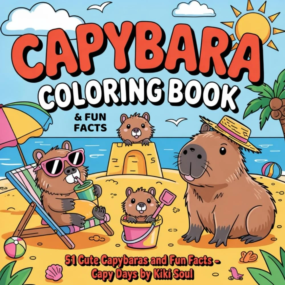 Capybara Coloring Book. Capy Days: 51 Unique Images and Animal Fun Facts | Kawaii Style | Bold and Easy | Gift for Kids, Boys and Girls! (Capybara gifts & capy animal stuff)