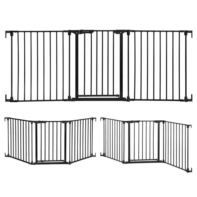 Dreambaby Discovery Metal Baby Gate - 1.95m Extra Wide 3 Panel Walk Through Door for Angled Openings, Configurable for Stairs and Hallways, 74cm High