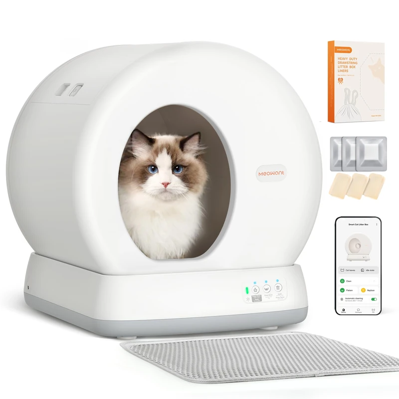 MeoWant Self Cleaning Cat Litter Box, Automatic Cat Toilet, Anti-Pinching, Closed Litter Tray for Large and Multiple Cats, APP Control, Robot Litter Tray, Odor Litter with Mat - Image 1