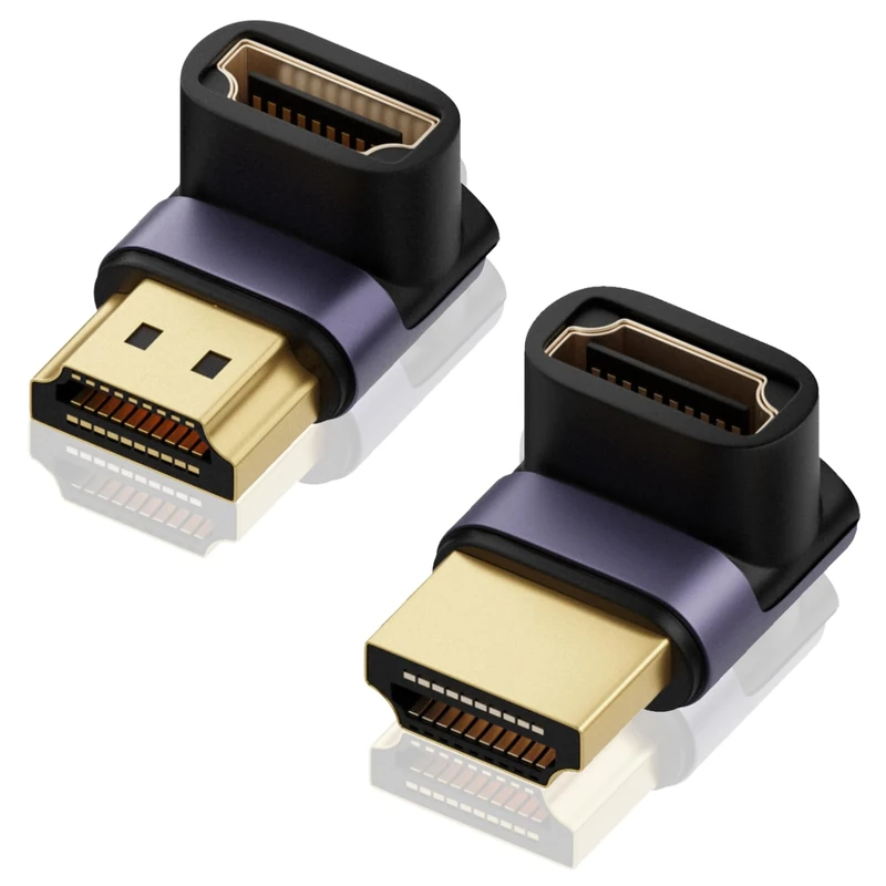 MSMXCS 2 Pack Right Angle HDMI Adapter 8K,90 and 270 Degree Adapter Male to Female HDMI 2.1 Connector Gold Plated Support 8K@60Hz 4K@120Hz for Wall Mount TV Laptop Roku Stick Monitor DVR Player