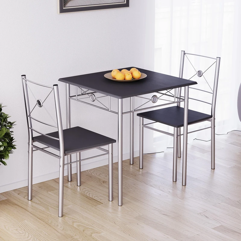 Vida Designs Roslyn 2 Seater Dining Table & Chairs Set – Compact 3 Piece Kitchen Breakfast Set, Modern Space-Saving Dining Room Furniture – Black