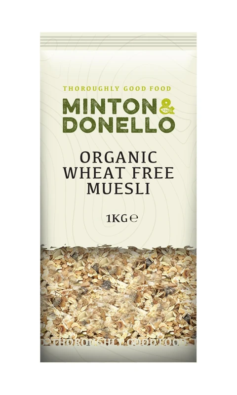 Minton & Donello Organic Wheat Free Muesli 6 x 1Kg (6Kg) - 100% Organic, High in Fibre & Protein, Rich in Omega-3 & Antioxidants