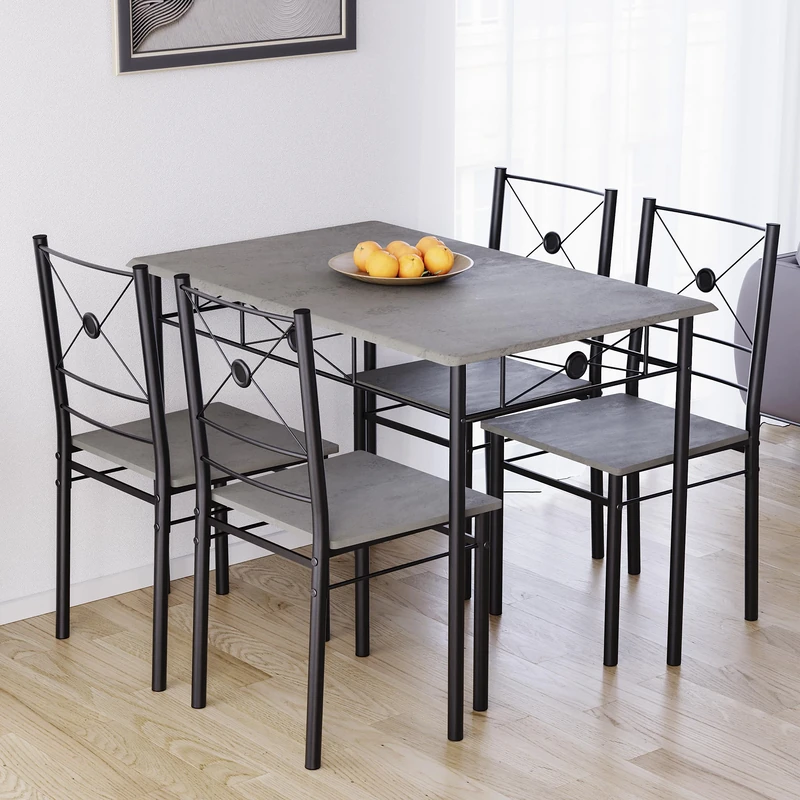 Vida Designs Roslyn Dining Table and Chair Set, Kitchen Breakfast Modern Contemporary Furniture Set (Concrete Grey, 4 Seater)
