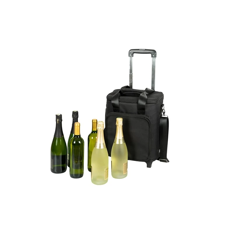 Koala Spain - Foldable Cooler Trolley for 6 Bottles of Wine | Compact and Insulated Travel Bag 3 in 1 | Wine Holder with Padded Compartments | Easy Transport | Black