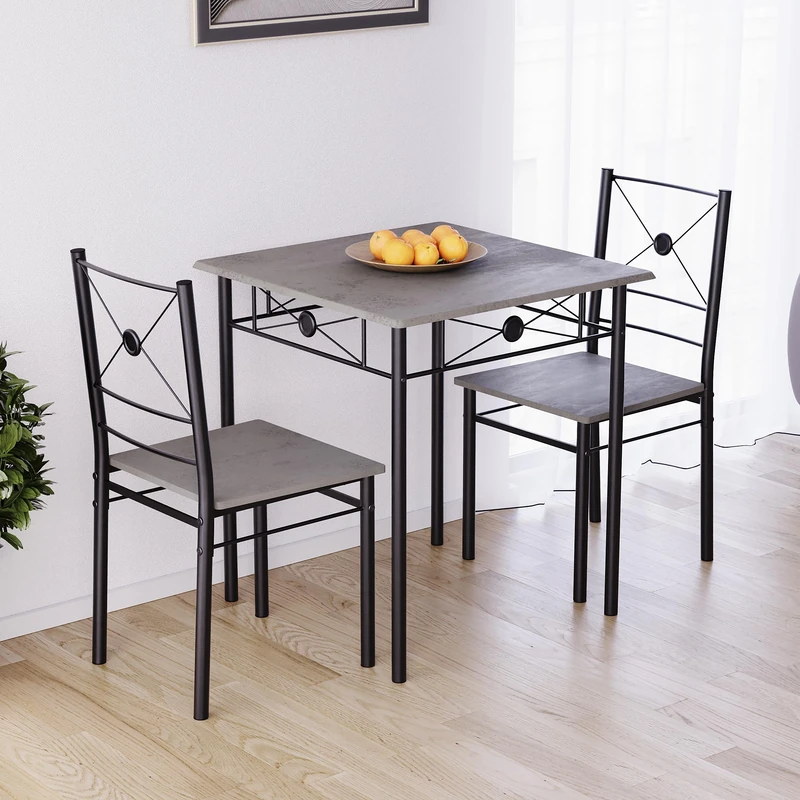 Vida Designs Roslyn Dining Table and Chair Set, Kitchen Breakfast Modern Contemporary Furniture Set (Concrete Grey, 2 Seater)