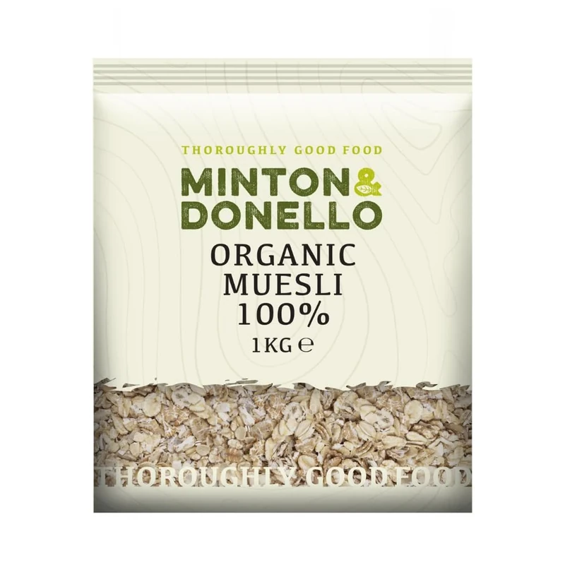 Minton & Donello Organic Muesli 6 x 1Kg (6Kg) - 100% Organic, High Fibre, Protein-Rich, Omega-3, Antioxidant-Rich