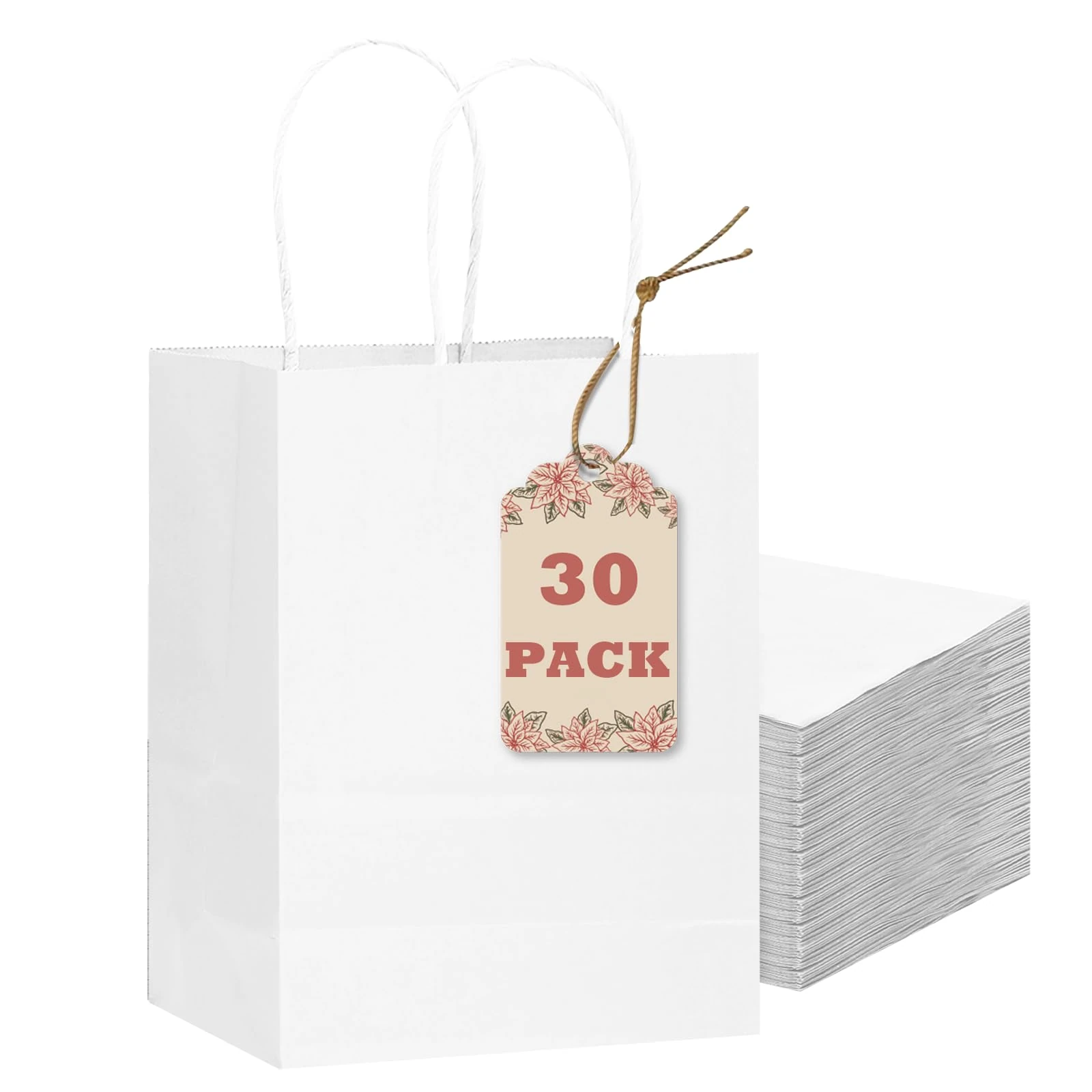 Gcardist 30-Packs White Gift Bags with Handles 8.3"x3"x 6"inch Small Size Present Paper Bags (15x8x21cm)