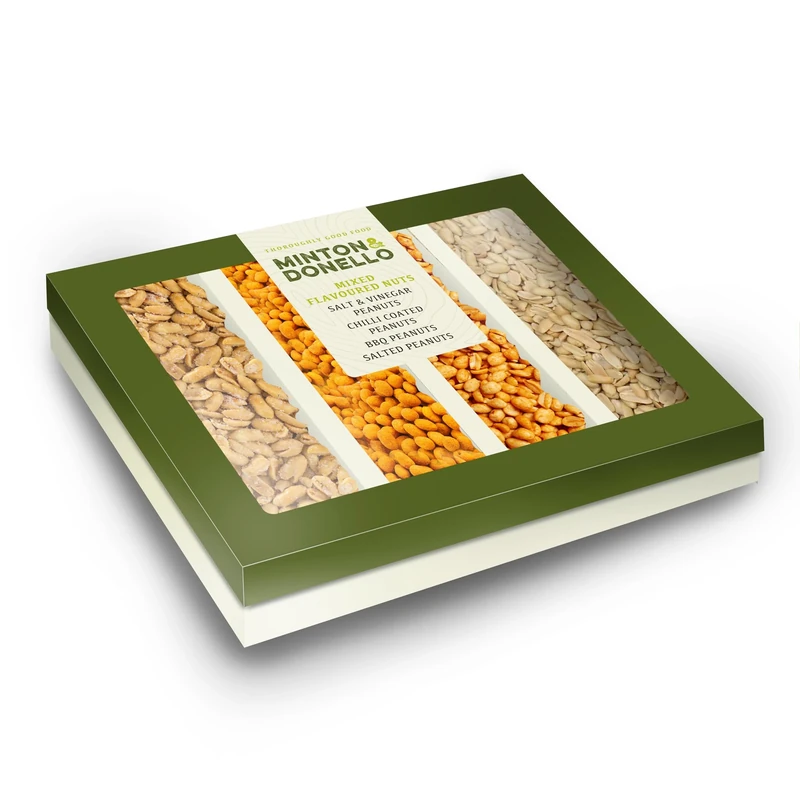 Minton & Donello Flavoured Peanut Nut Tray 6 x 260g – Featuring BBQ, Chilli, and Salted Peanuts - Great for Friends, Gatherings and Food Hampers