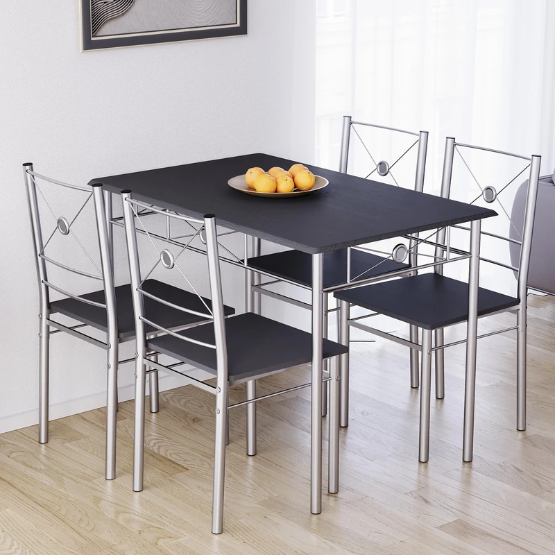 Vida Designs Roslyn Dining Table and Chair Set, Kitchen Breakfast Modern Contemporary Furniture Set (Black, 4 Seater)