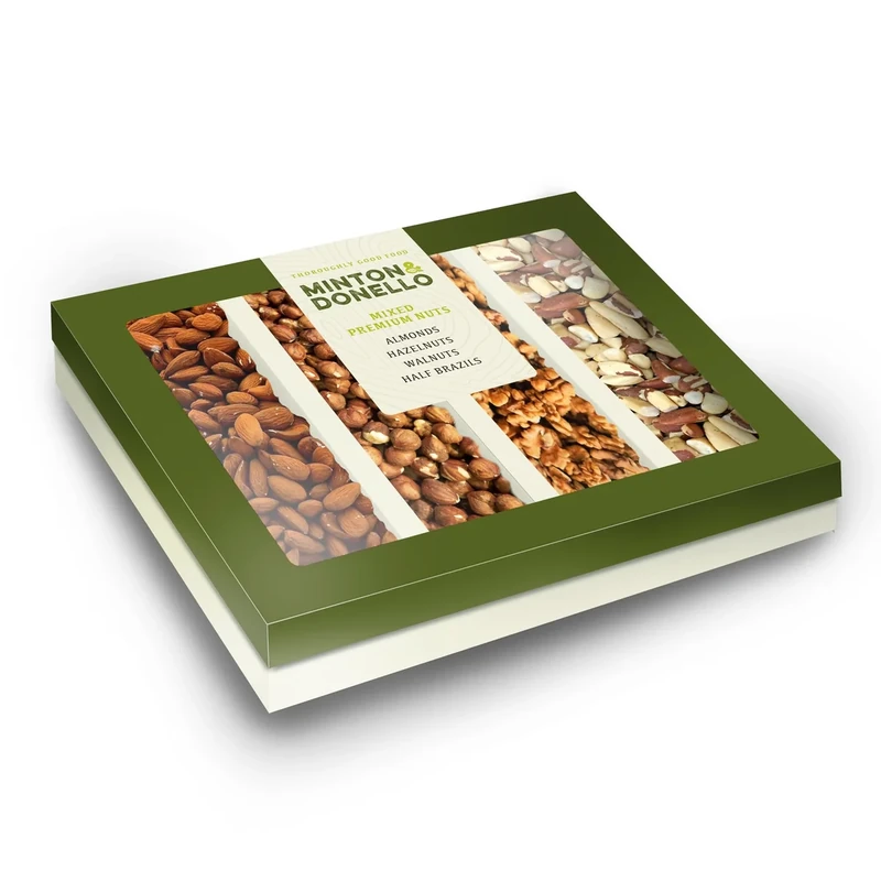 Minton & Donello Premium Mixed Nut Tray 6 x 325g - Assorted Almonds, Brazil Nuts, Hazelnuts, Walnuts - Vegetarian Friendly
