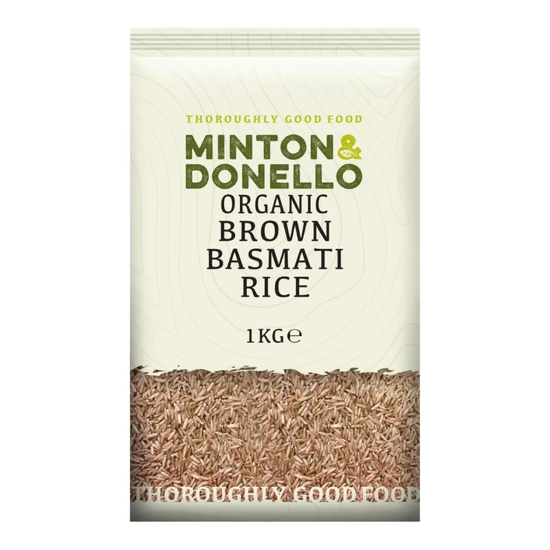 Minton & Donello Organic Long Grain Brown Basmati Rice 6 x 1Kg (6Kg) - High Fibre, Low Glycaemic Index, Rich in Nutrients