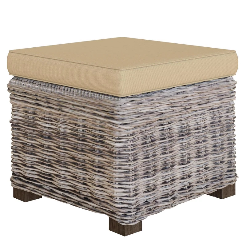 FWStyle Indoor Ottoman Storage Stool Solid Pine Rattan Detailing Living Room Furniture - H46 X W50 X D50cm - Image 1