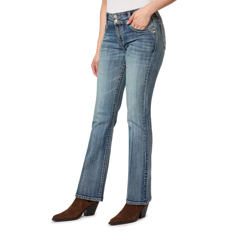 WallFlower Women's Luscious Curvy Bootcut Mid-Rise Insta Stretch Juniors Jeans (Standard and Plus), Delilah, 11 Shorts - Image 1