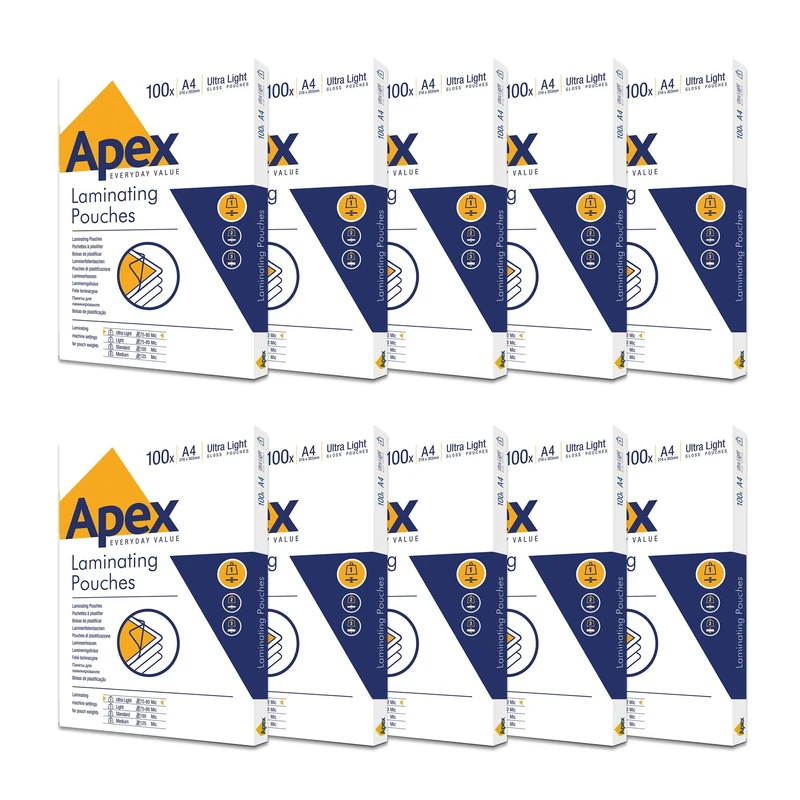 Fellowes Apex A4 Laminating Pouches, Glossy Finish, 1000 Sheets - Super-Flex - Ideal for Notices and Photos