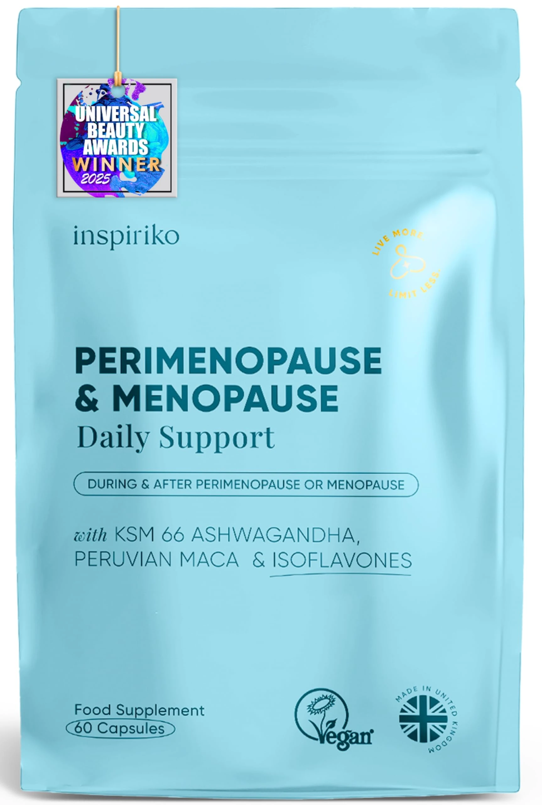 Inspiriko 18-in-1 Perimenopause and Menopause Supplements - with Phytoestrogens, Ashwagandha, Red Maca, SOYA Isoflavones, Perimenopause Supplements for Hormone Balance for Women, 60 Vegan Capsules