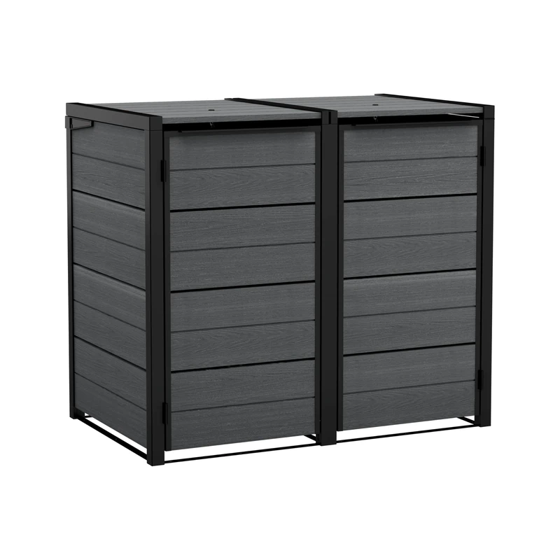 Keter Hideaway Bin Storage Unit | Fits 2 x 240L Wheelie Bins | Evotech Wood-Look Finish | Weatherproof & Maintenance-Free | Steel & Aluminium Frame | Expandable with Add-On Units