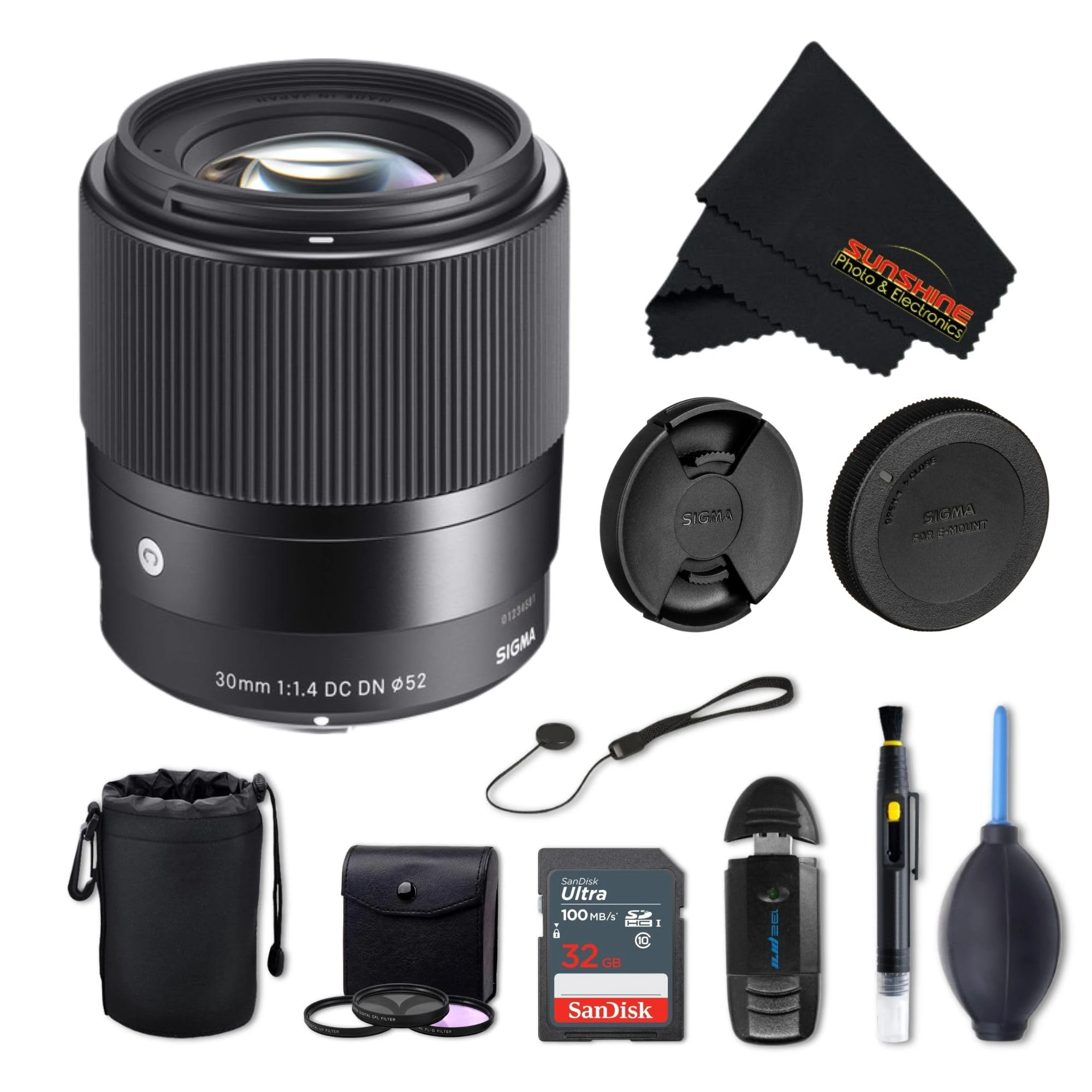 Sigma 30mm f1.4 Contemporary DC DN Lens for Sony E with Sunshine Photo Advanced Bundle - 4 Years USA Manufacturer Warranty