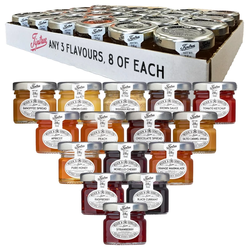 Tiptree 28g Mini Jars Custom Tray Selection | Choose any 3 Flavours, Receive 8 Mini Jars of Each Choice | 24x28g Total