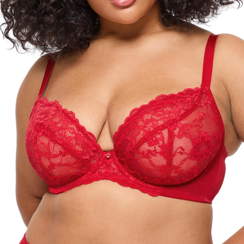 Ann Summers Valentines Sexy Lace Fuller Bust Non Padded Plunge Bra, A-D Cup, Curve-Enhancing Womens Underwear with Underwire Support, Sheer Lace Cups & Power Mesh Wings - Womens Lingerie