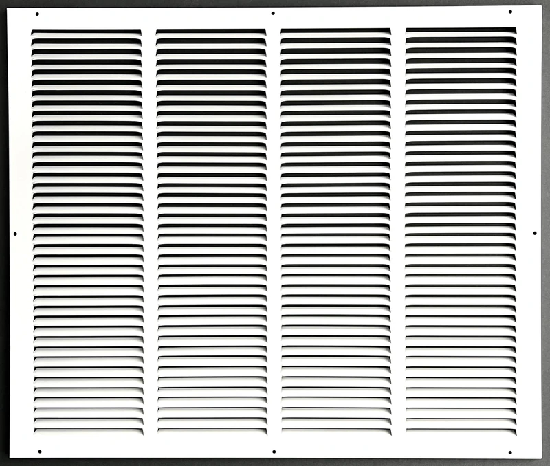 Fits 24x20 Duct Opening Stamped Steel Return Air Grille Vent Cover Grille for Sidewall and Ceiling in White Surface Dimensions: 25.75"W X 21.75"H (24" W x 20" H Duct Opening)