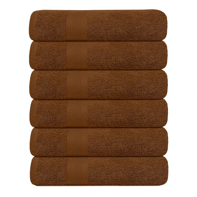 KAHAF COLLECTION Pack of 6 Bath Towels 27 x 54 Inches, 100% Cotton, Larger & Lighter Weight, Quicker to Dry, Super Soft and Absorbent, Perfect for Bathroom (Brown, Pack of 6 (27''x54''))