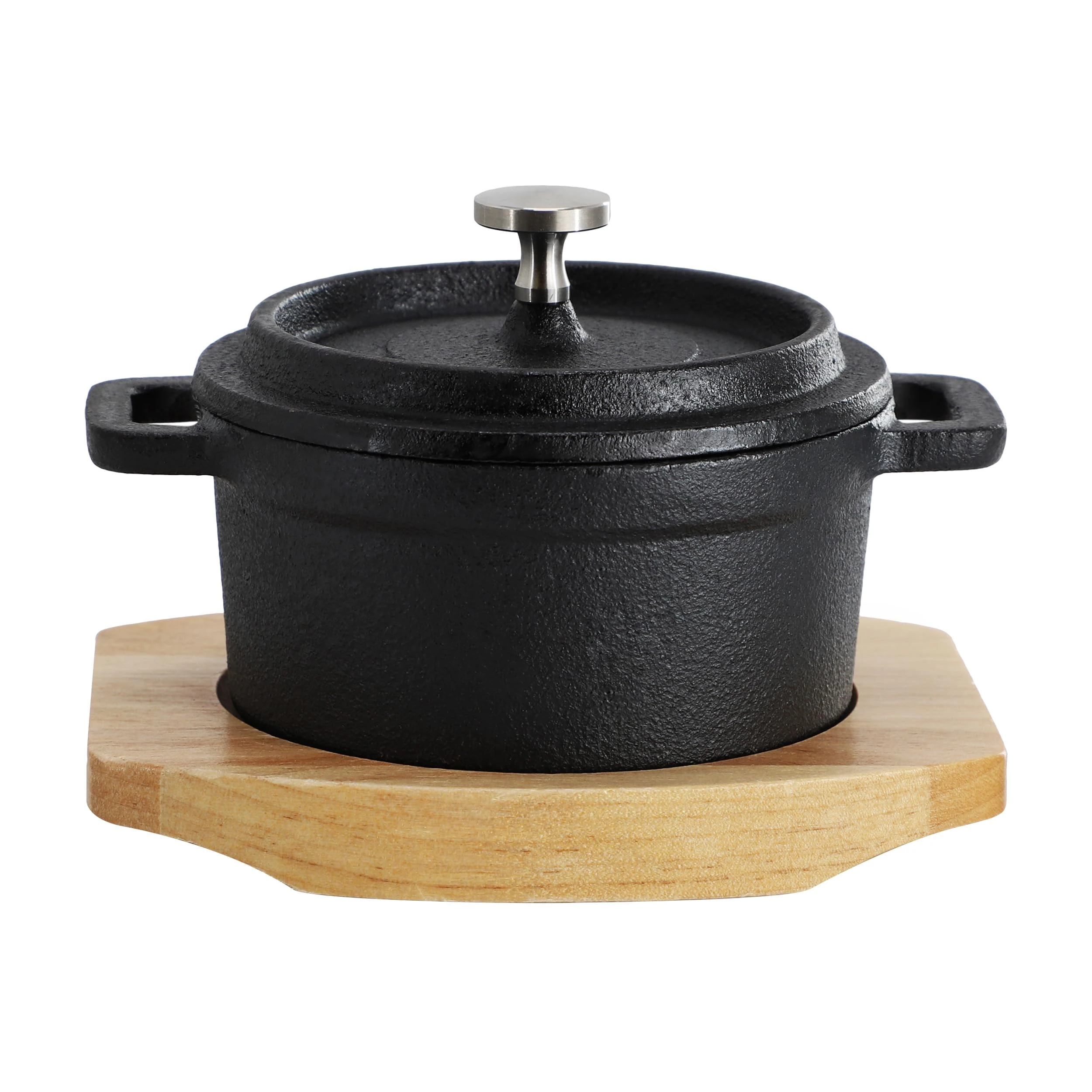 MegaChef Cast Iron 8 Ounce Mini Dutch Oven with Wood Tray, Cookware, Bakeware, Serveware (1 Piece)