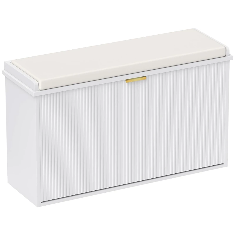 HOMCOM Shoe Bench with Padded Seat Cushion and Flip-Drawer, Shoe Cabinet Holds up to 120kg for Hallway, Entryway and Porch, 80x26x47.5cm, White