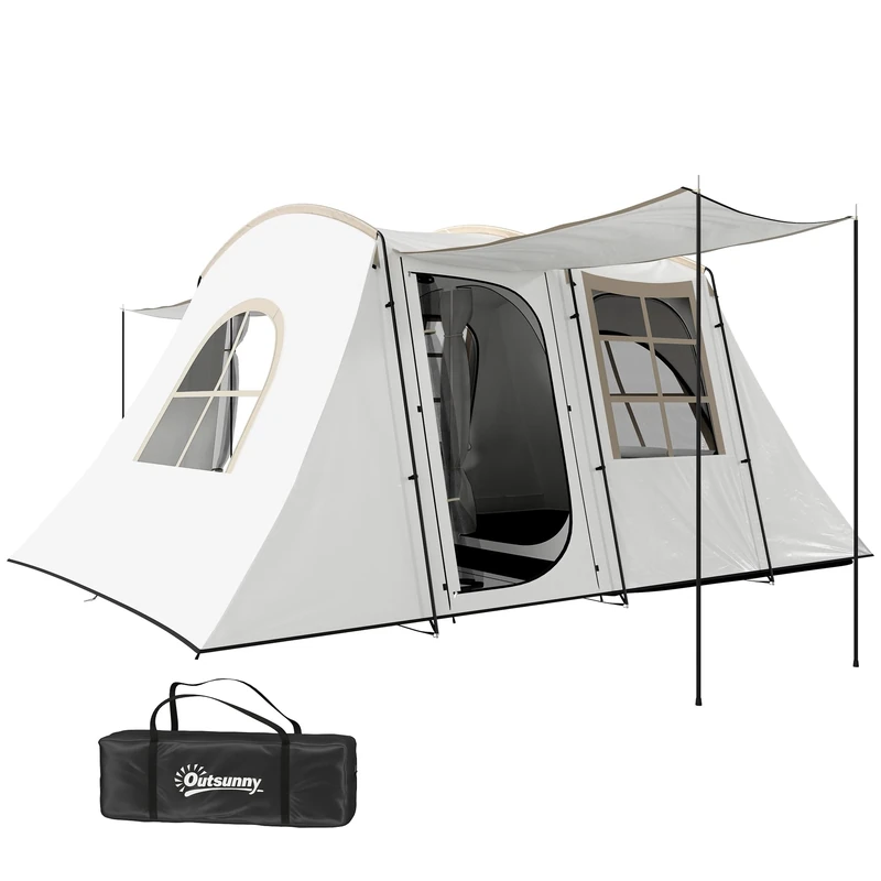 Outsunny 3-4 Man Tunnel Tent with Sewn in Floor, 3000mm Waterproof, Khaki