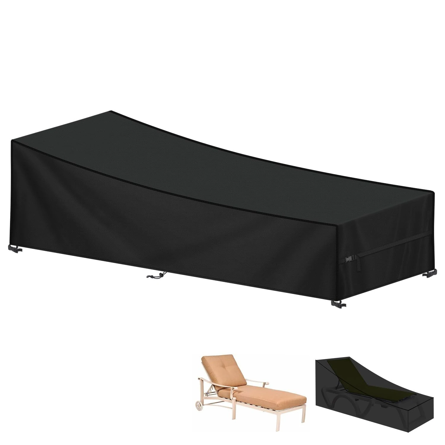 LAMUNI Waterproof Sun Lounger Cover - 420D Oxford Garden Furniture Protective Cover, Outdoor Chaise Sunbed, Windproof Anti-UV, 200x75x40/70cm